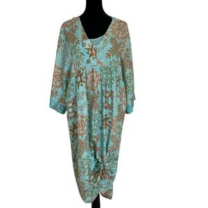 Johnny Was Womens Corbetta Kimono Dress S Small Green Print Silk Shift NWT‎